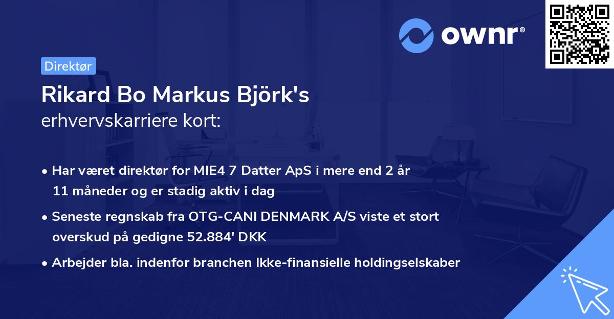 Rikard Bo Markus Björk's erhvervskarriere kort