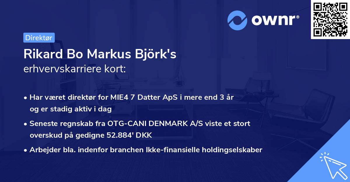 Rikard Bo Markus Björk's erhvervskarriere kort