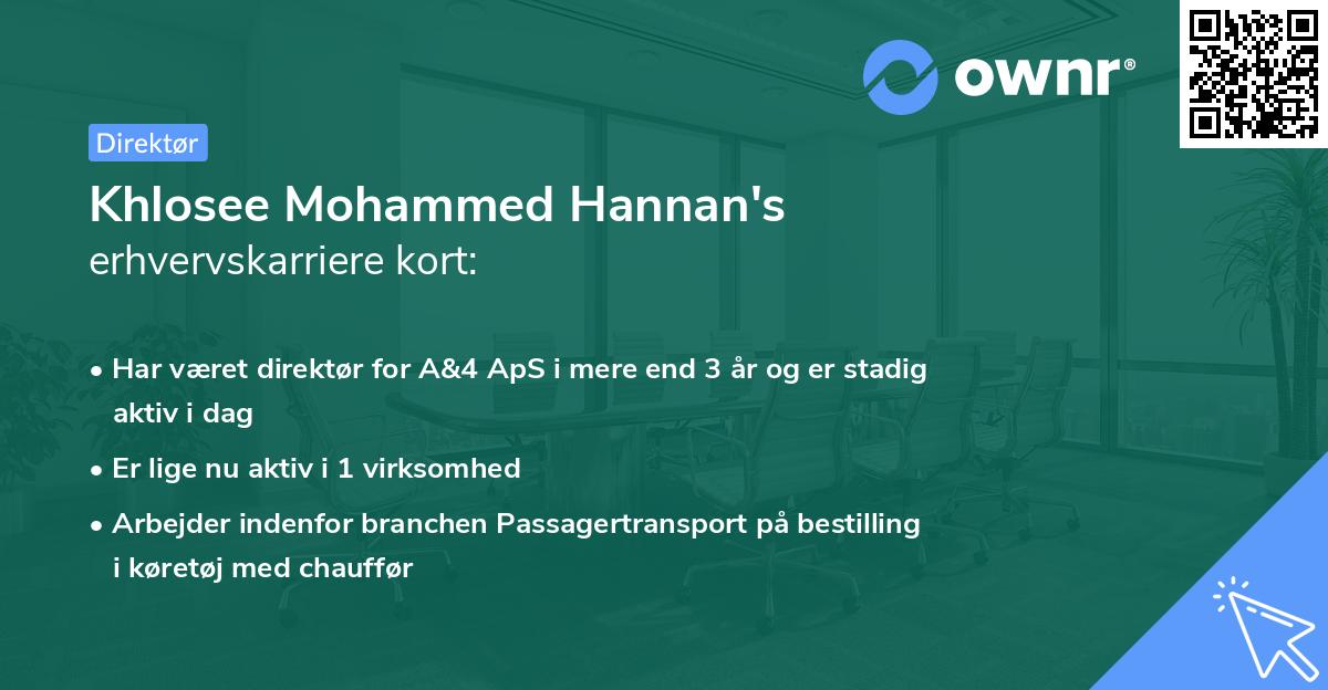 Khlosee Mohammed Hannan's erhvervskarriere kort