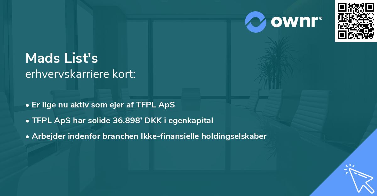 Mads List's erhvervskarriere kort