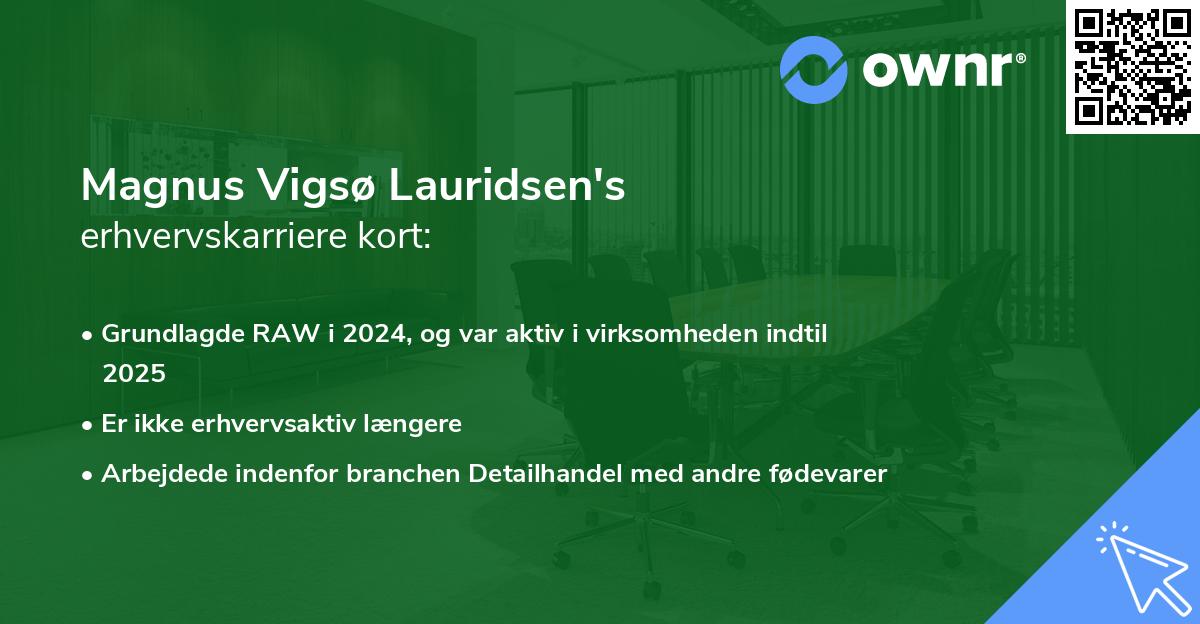 Magnus Vigsø Lauridsen's erhvervskarriere kort