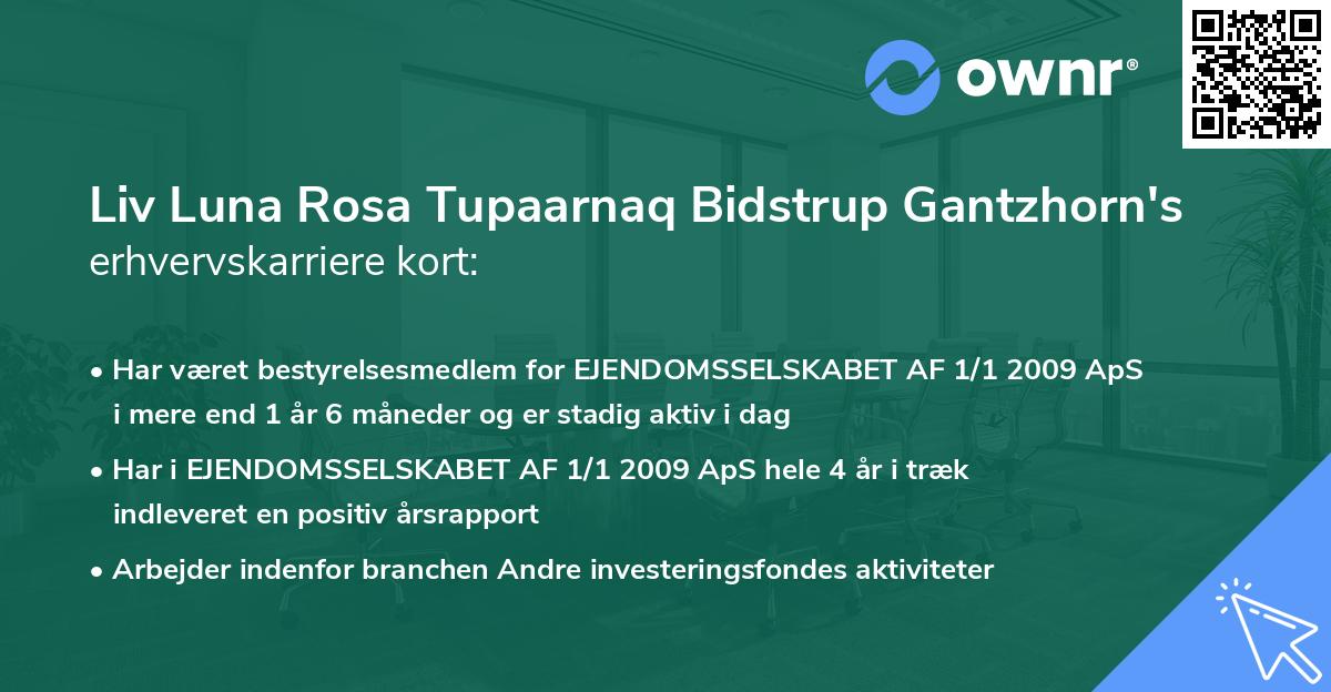 Liv Luna Rosa Tupaarnaq Bidstrup Gantzhorn's erhvervskarriere kort