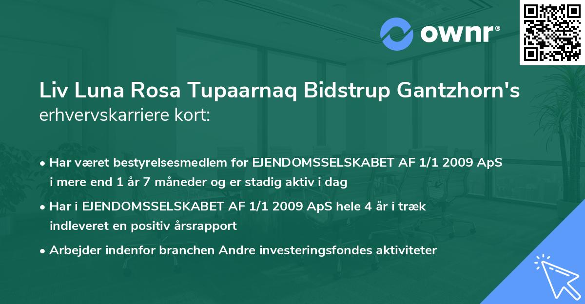 Liv Luna Rosa Tupaarnaq Bidstrup Gantzhorn's erhvervskarriere kort