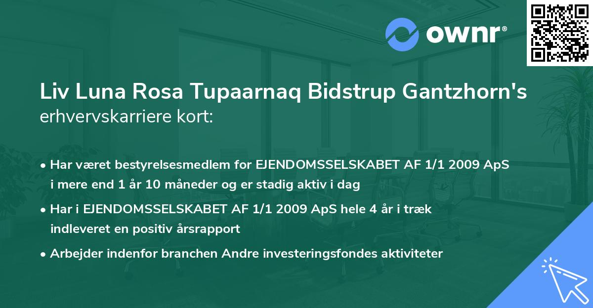 Liv Luna Rosa Tupaarnaq Bidstrup Gantzhorn's erhvervskarriere kort