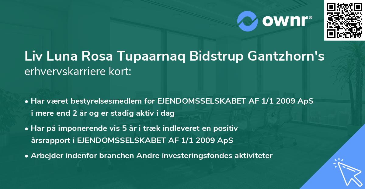 Liv Luna Rosa Tupaarnaq Bidstrup Gantzhorn's erhvervskarriere kort