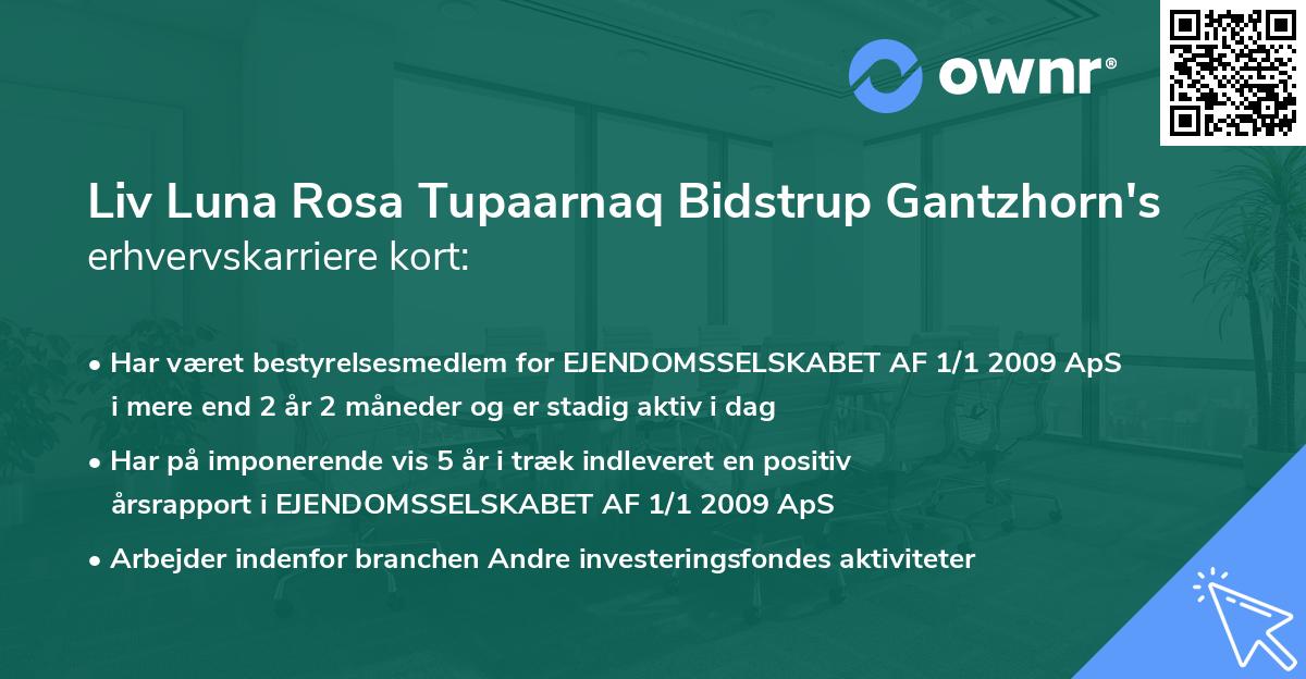 Liv Luna Rosa Tupaarnaq Bidstrup Gantzhorn's erhvervskarriere kort