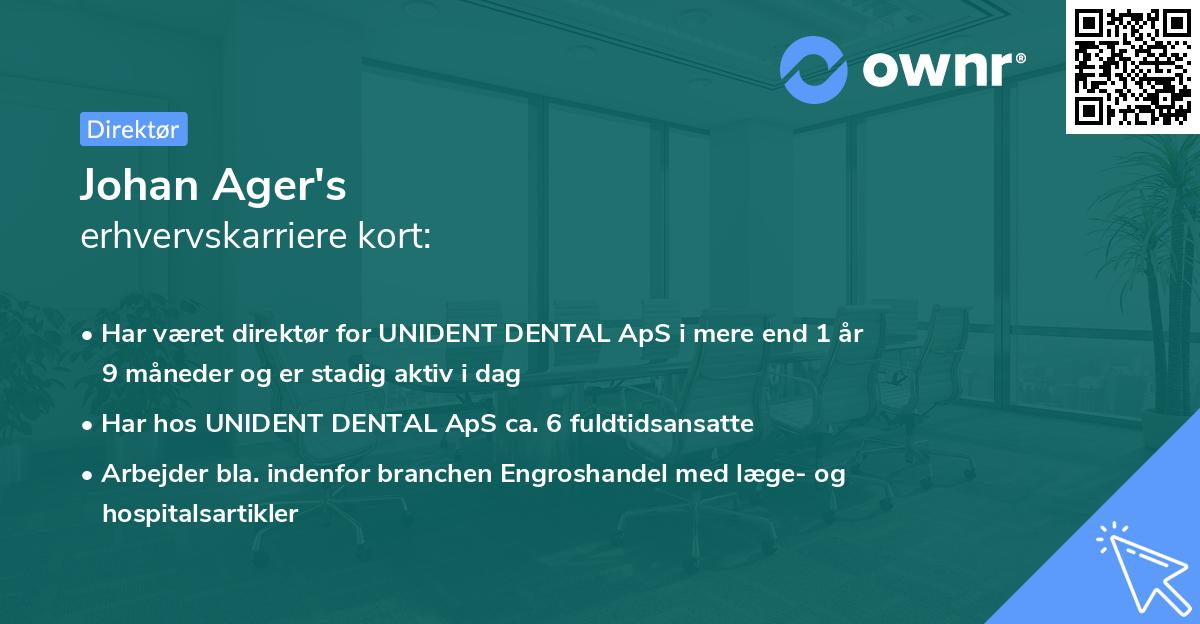 Johan Ager's erhvervskarriere kort