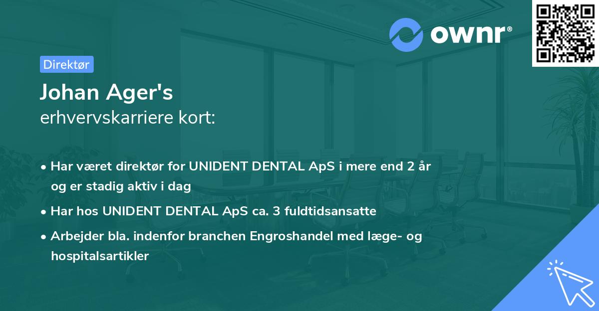 Johan Ager's erhvervskarriere kort