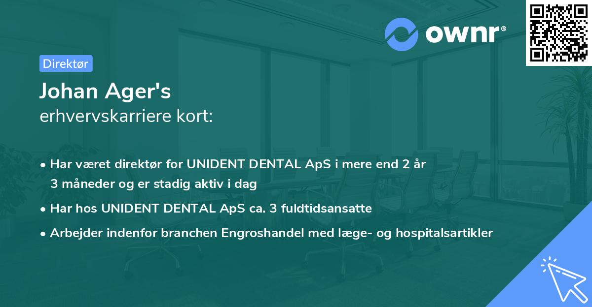 Johan Ager's erhvervskarriere kort