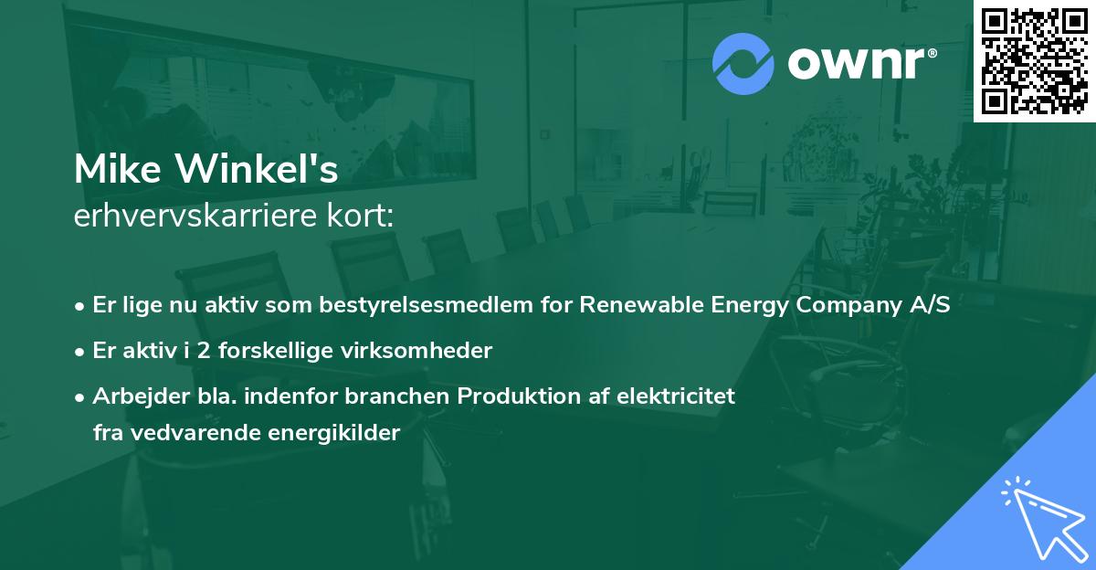 Mike Winkel's erhvervskarriere kort