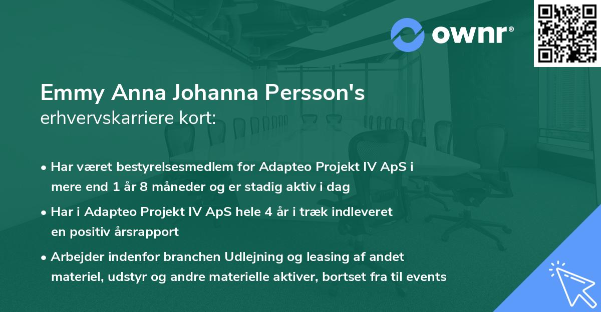 Emmy Anna Johanna Persson's erhvervskarriere kort