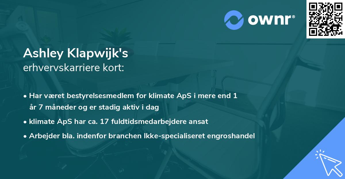 Ashley Klapwijk's erhvervskarriere kort