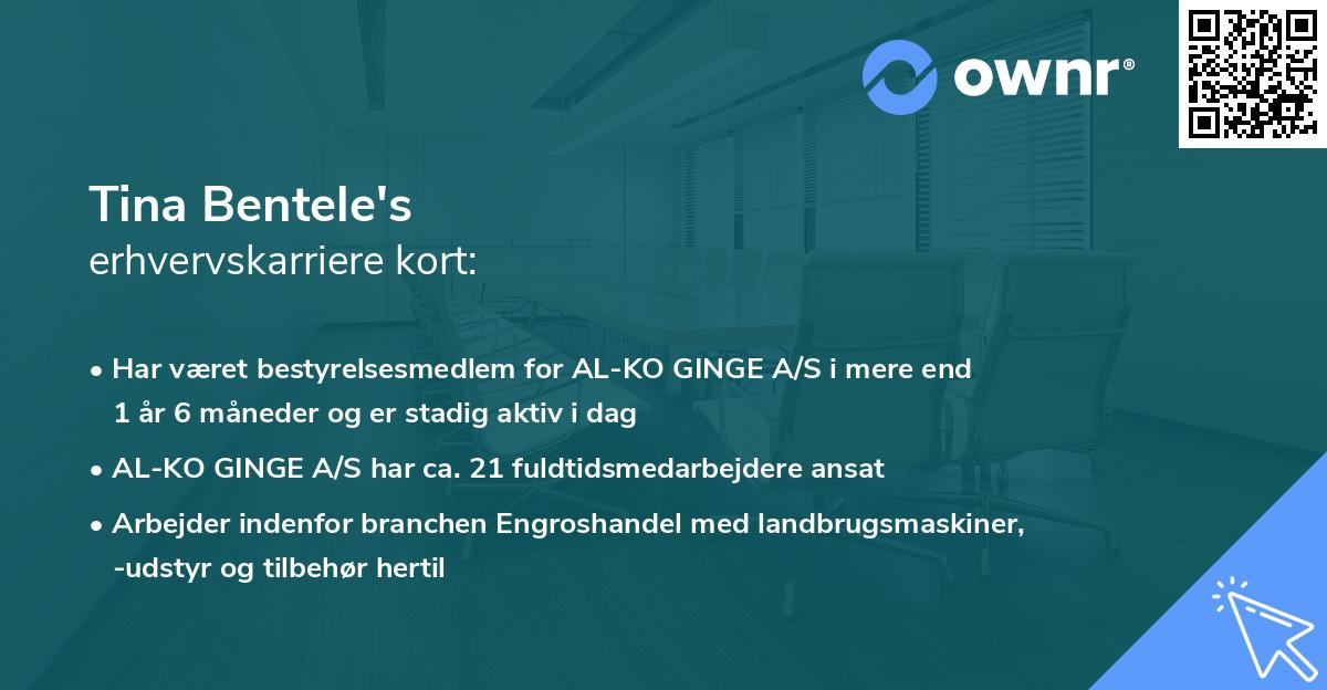 Tina Bentele's erhvervskarriere kort