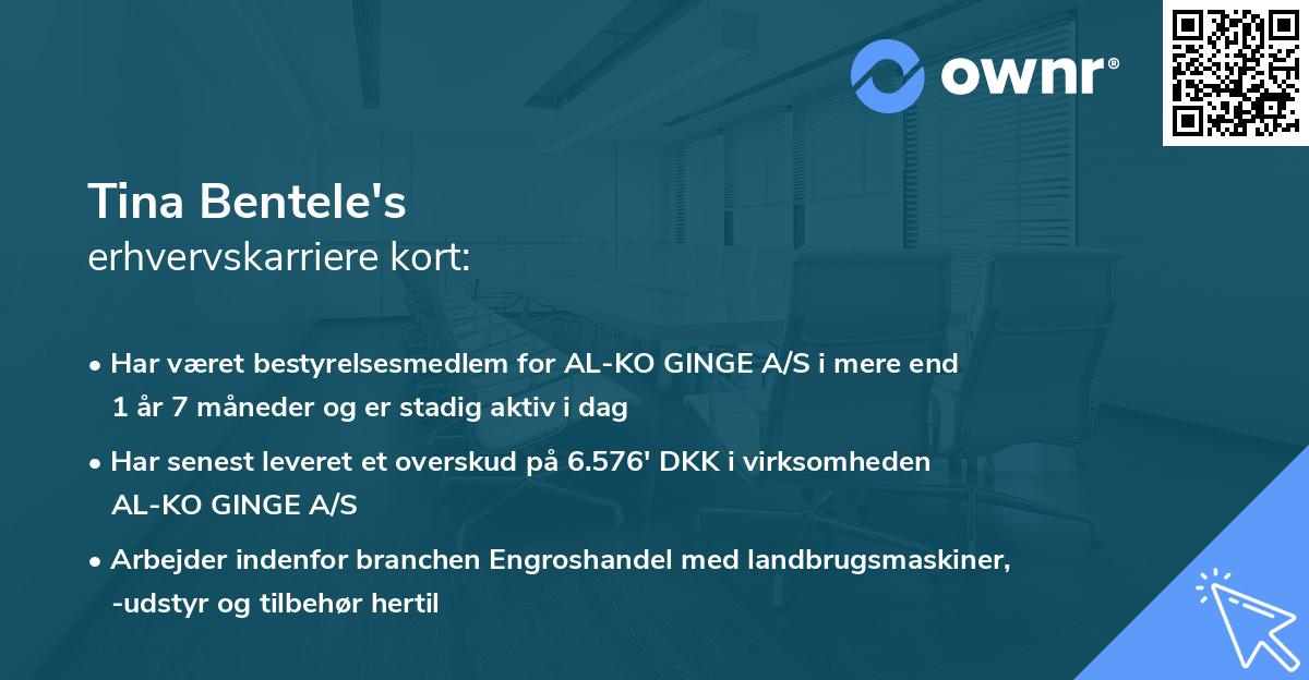 Tina Bentele's erhvervskarriere kort