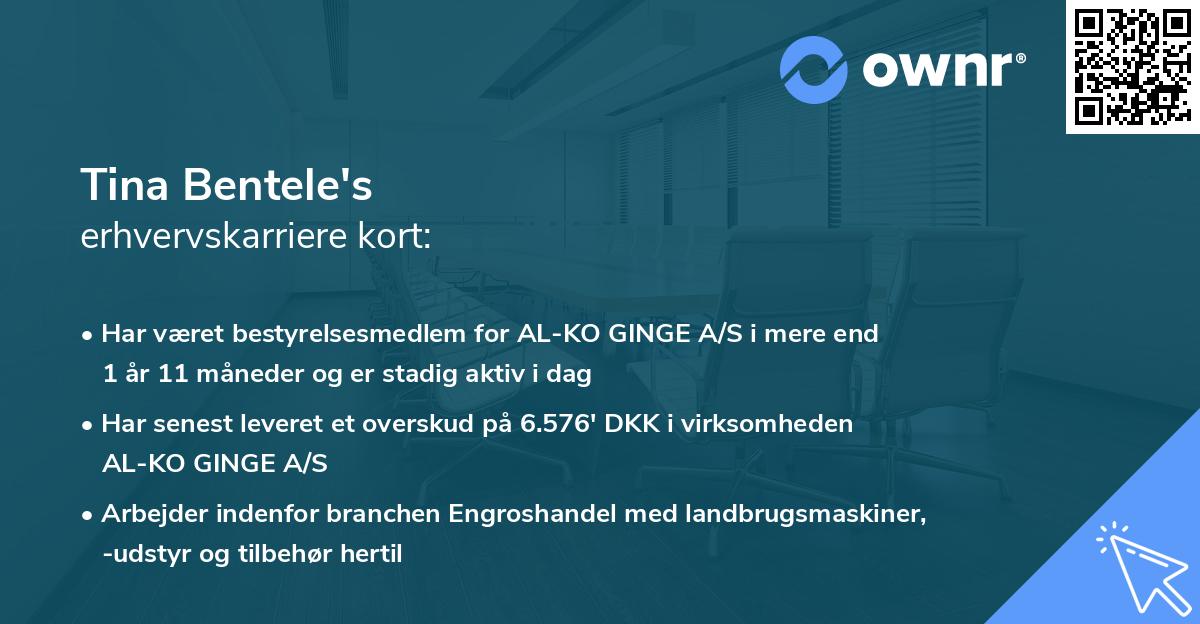 Tina Bentele's erhvervskarriere kort