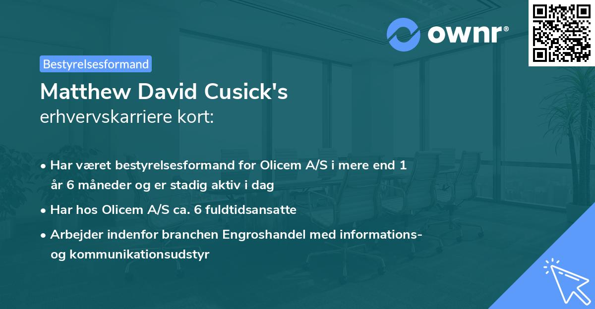 Matthew David Cusick's erhvervskarriere kort