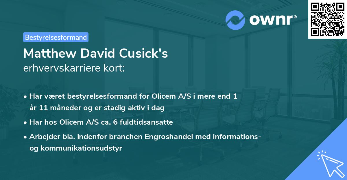 Matthew David Cusick's erhvervskarriere kort