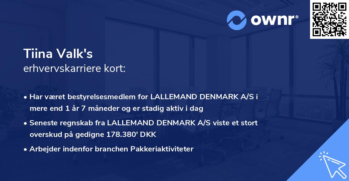 Tiina Valk's erhvervskarriere kort