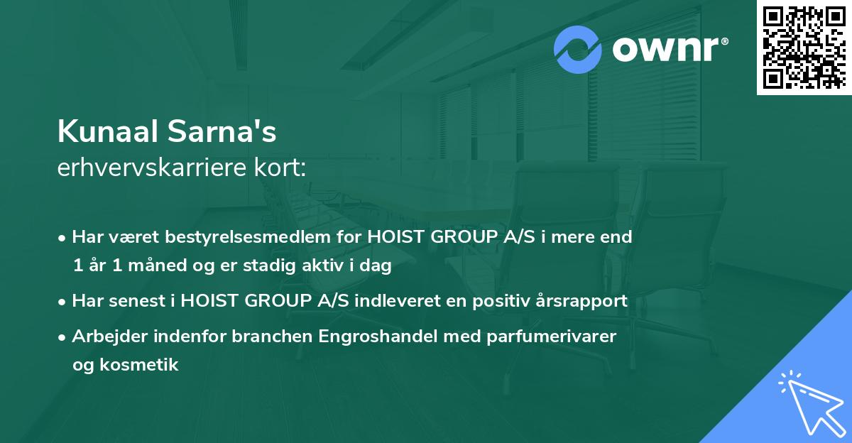 Kunaal Sarna's erhvervskarriere kort