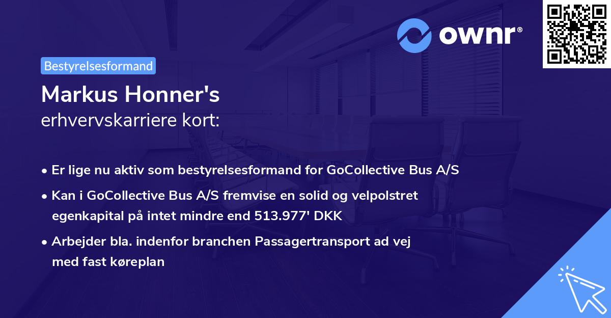 Markus Honner's erhvervskarriere kort