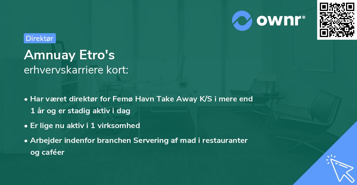 Amnuay Etro's erhvervskarriere kort