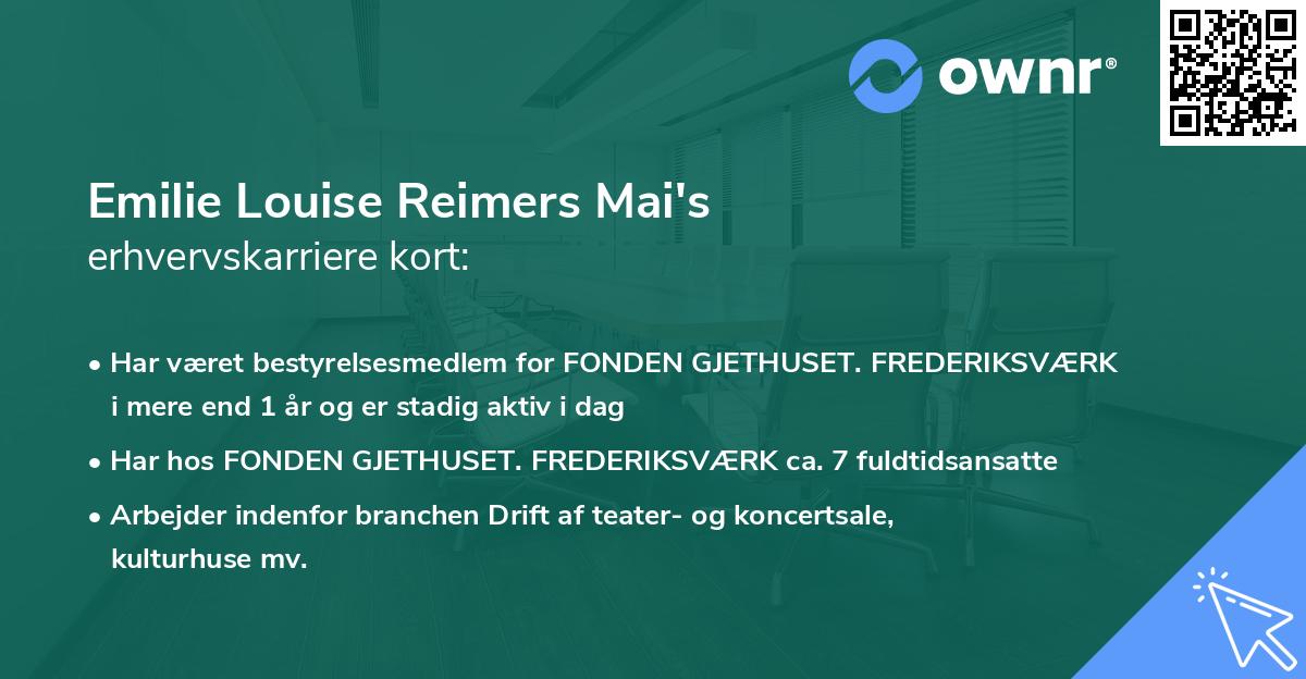 Emilie Louise Reimers Mai's erhvervskarriere kort