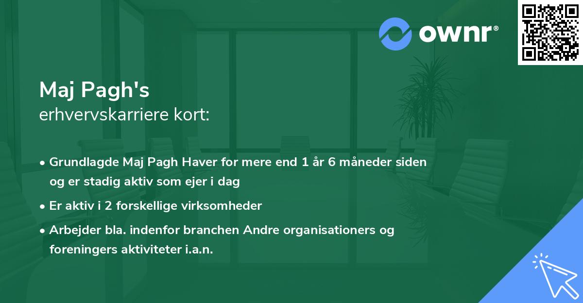 Maj Pagh's erhvervskarriere kort