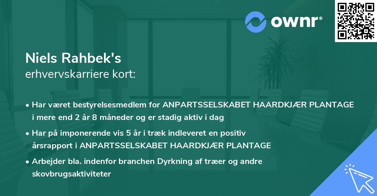 Niels Rahbek's erhvervskarriere kort