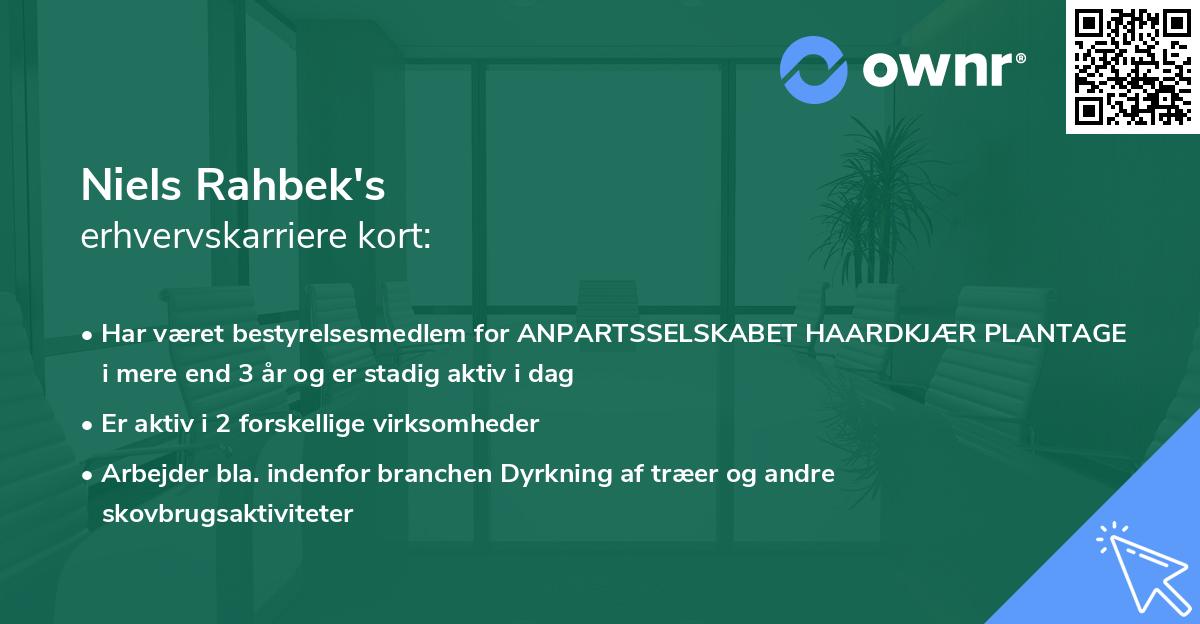 Niels Rahbek's erhvervskarriere kort