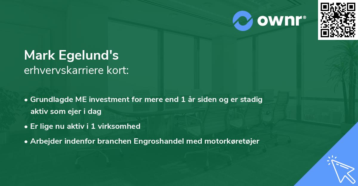 Mark Egelund's erhvervskarriere kort