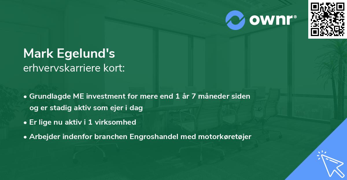 Mark Egelund's erhvervskarriere kort