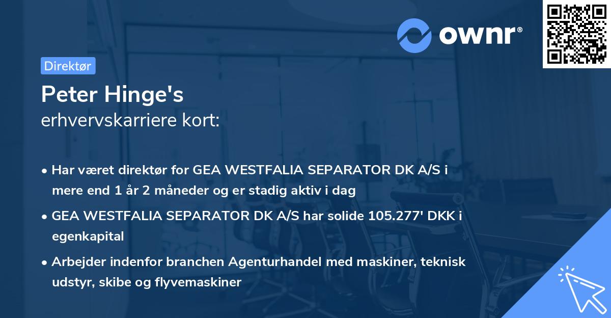 Peter Hinge's erhvervskarriere kort