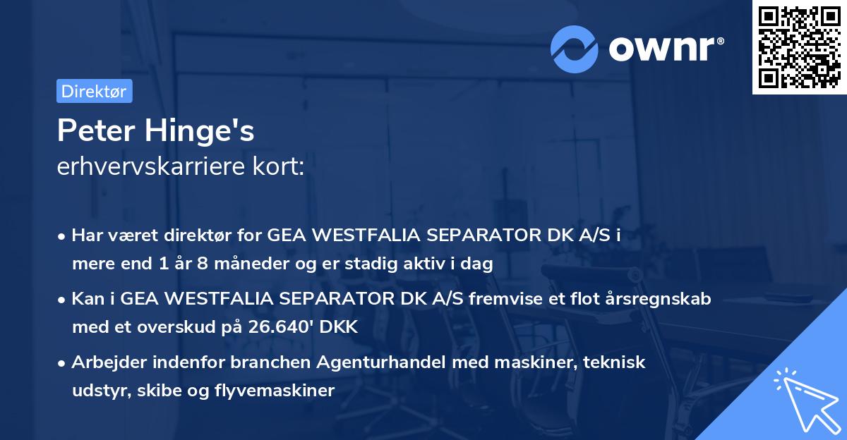 Peter Hinge's erhvervskarriere kort