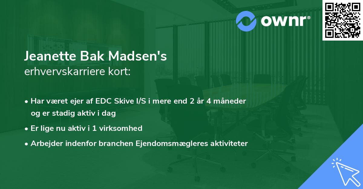 Jeanette Bak Madsen's erhvervskarriere kort