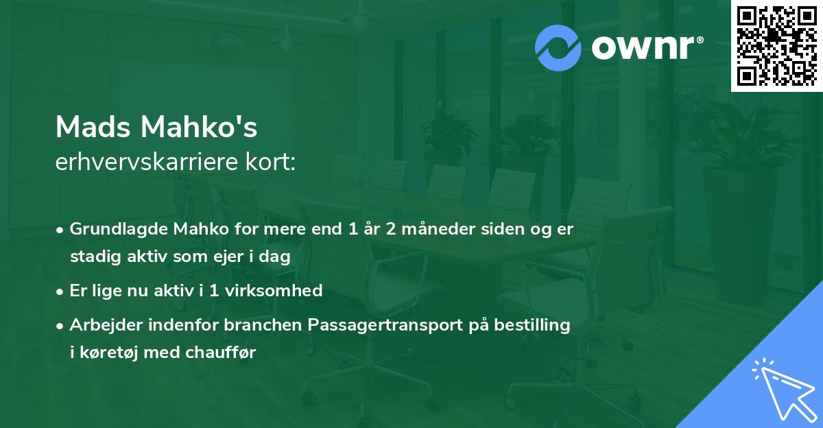 Mads Mahko's erhvervskarriere kort