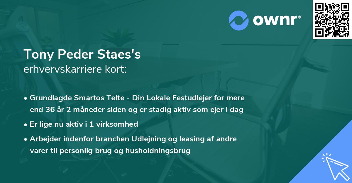 Tony Peder Staes's erhvervskarriere kort