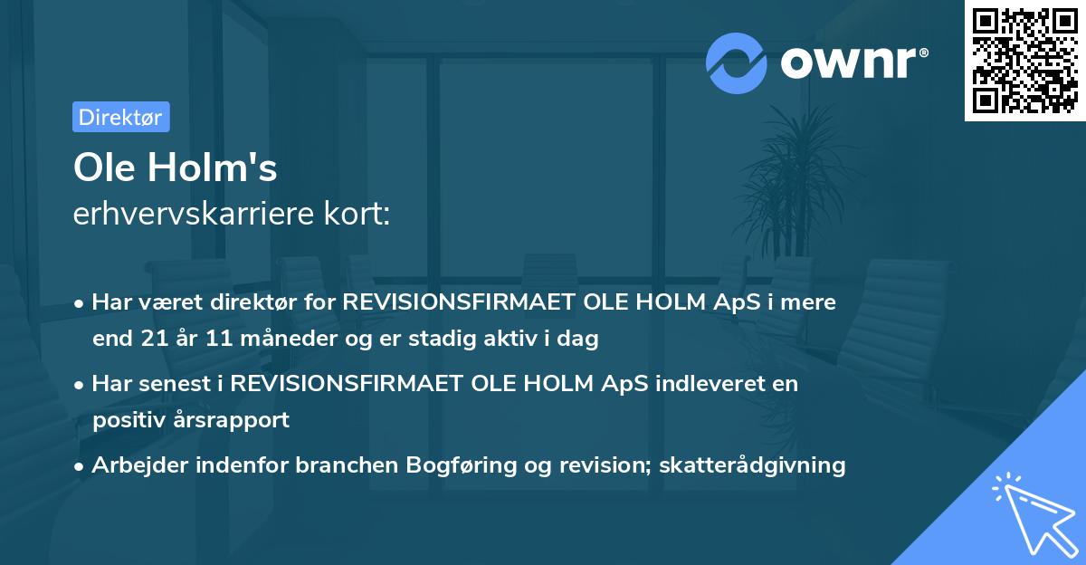 Ole Holm's erhvervskarriere kort