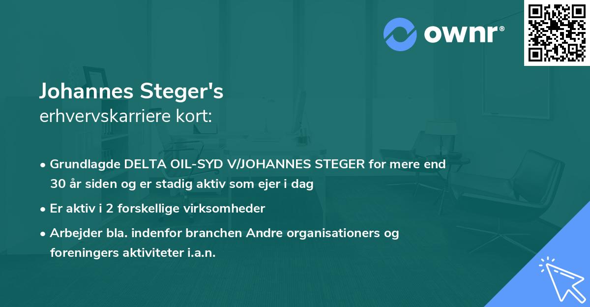 Johannes Steger's erhvervskarriere kort