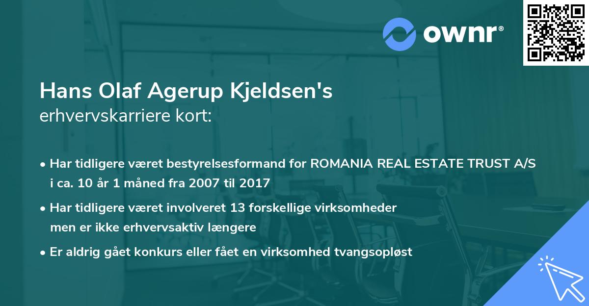 Hans Olaf Agerup Kjeldsen's erhvervskarriere kort