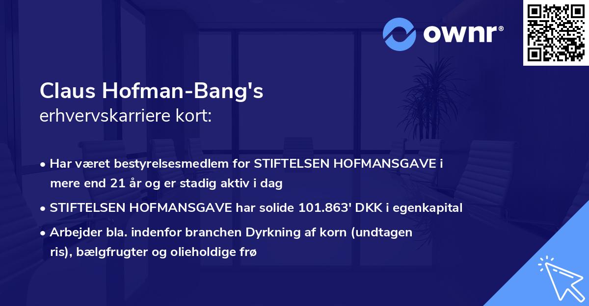 Claus Hofman-Bang's erhvervskarriere kort