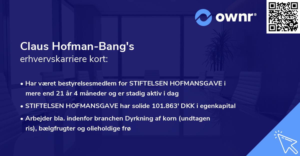 Claus Hofman-Bang's erhvervskarriere kort