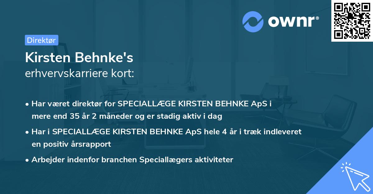 Kirsten Behnke's erhvervskarriere kort