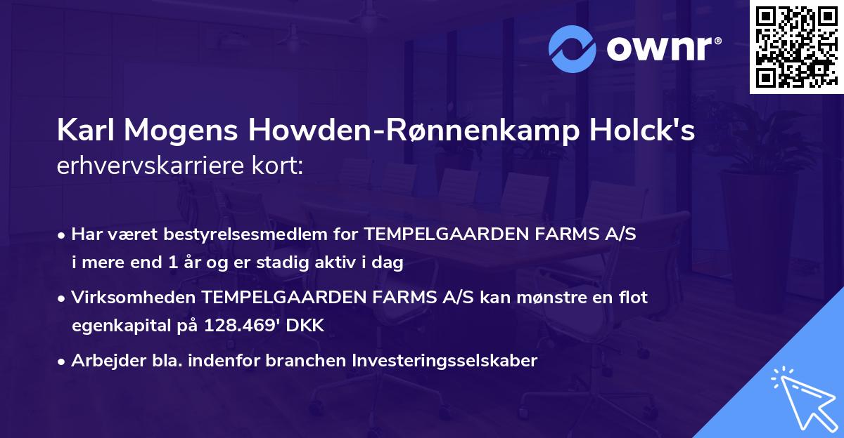Karl Mogens Howden-Rønnenkamp Holck's erhvervskarriere kort