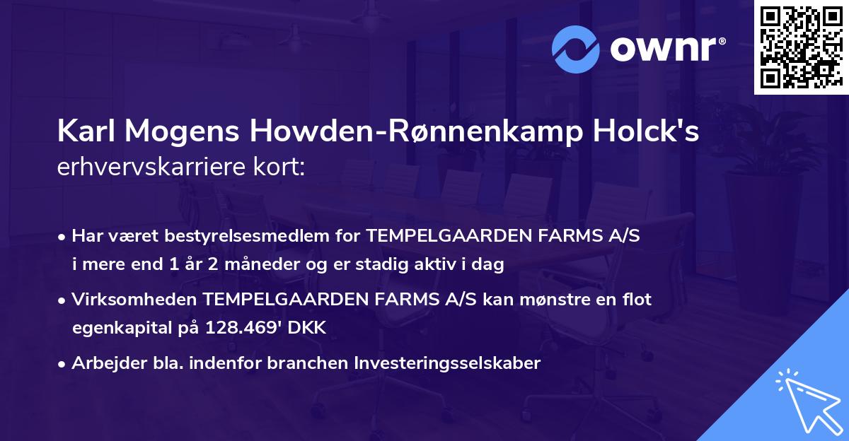Karl Mogens Howden-Rønnenkamp Holck's erhvervskarriere kort