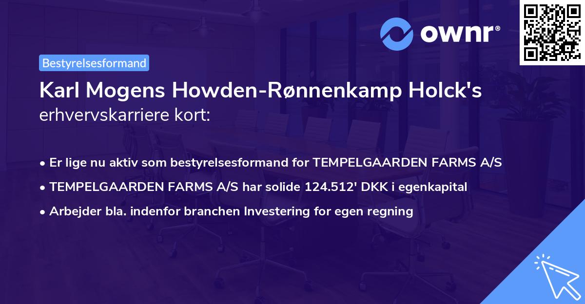 Karl Mogens Howden-Rønnenkamp Holck's erhvervskarriere kort
