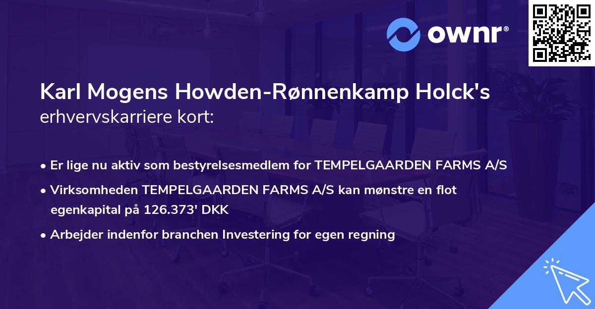 Karl Mogens Howden-Rønnenkamp Holck's erhvervskarriere kort
