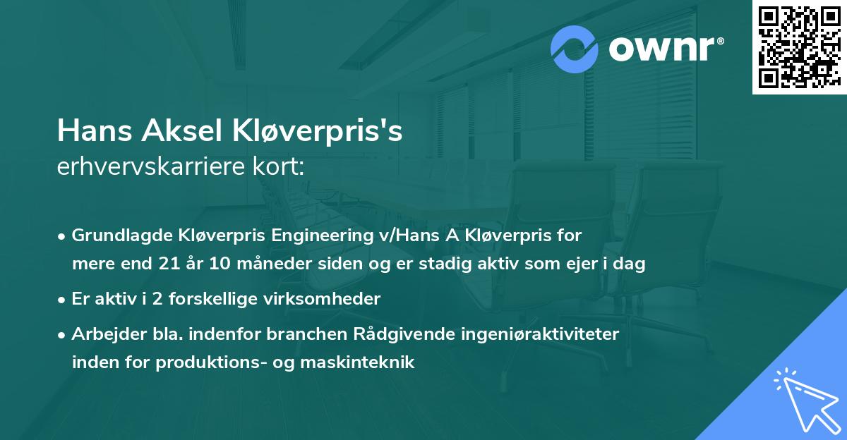 Hans Aksel Kløverpris's erhvervskarriere kort