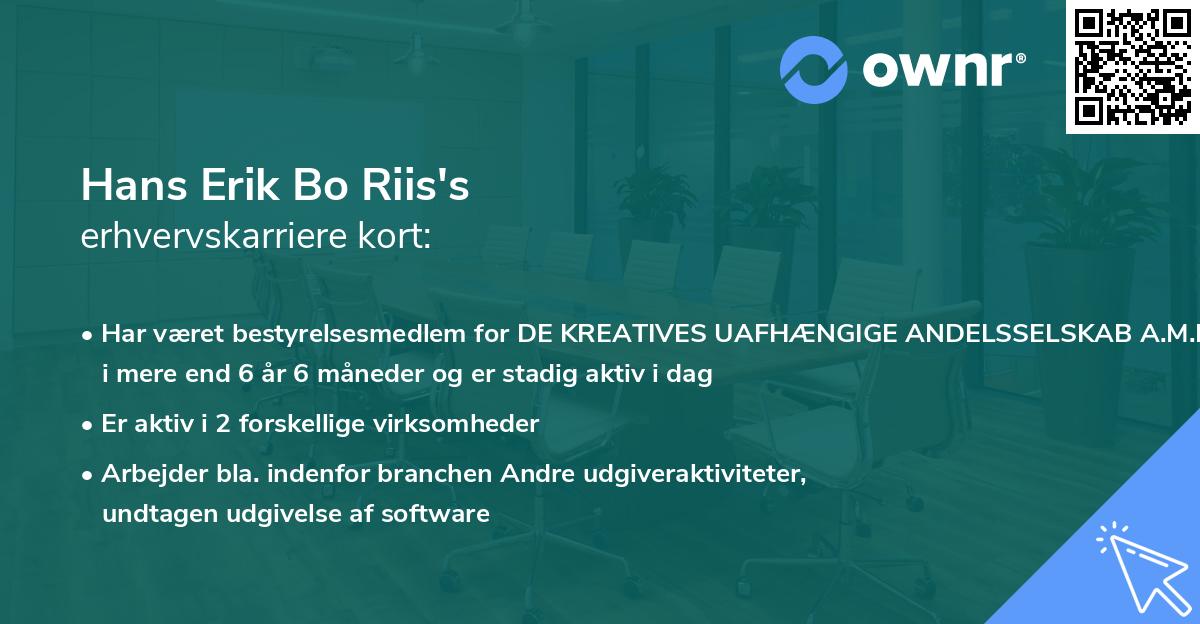 Hans Erik Bo Riis's erhvervskarriere kort
