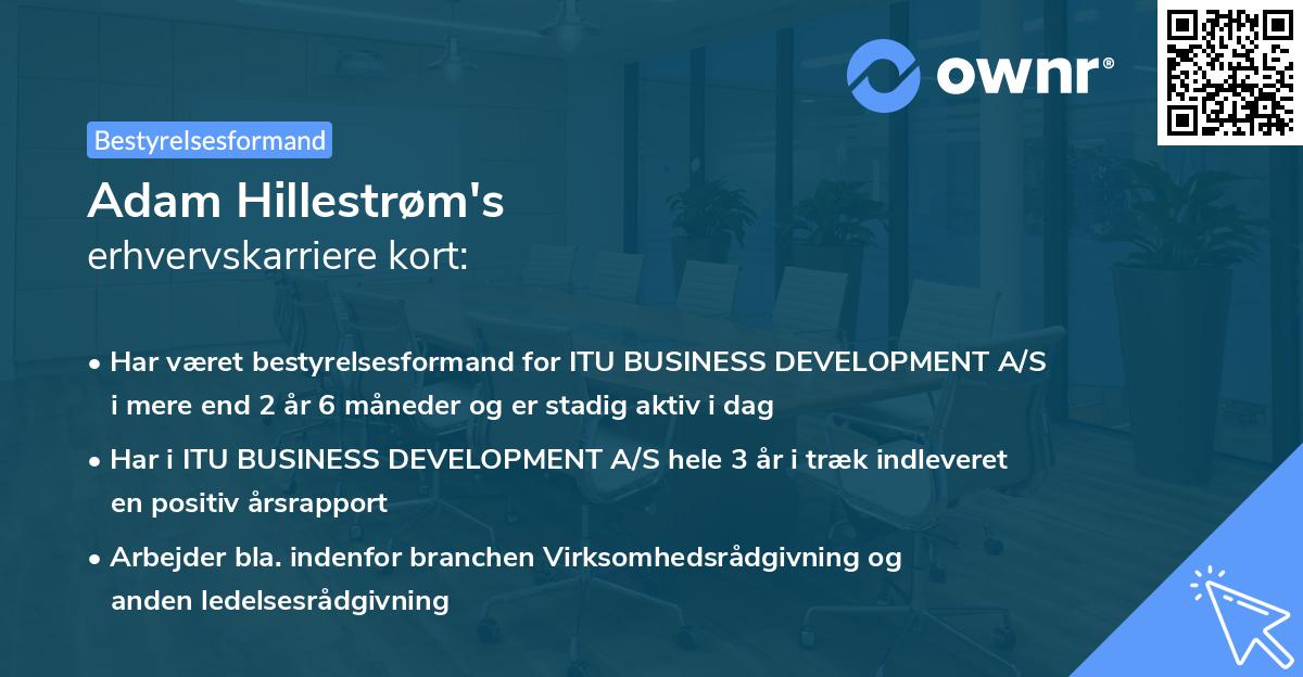 Adam Hillestrøm's erhvervskarriere kort