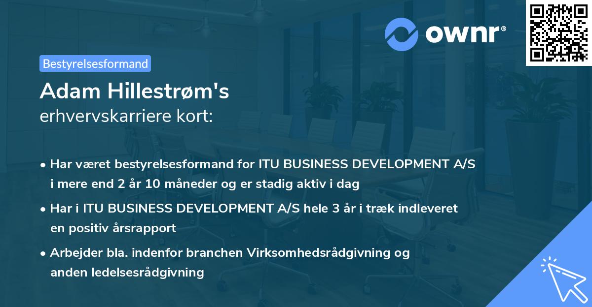 Adam Hillestrøm's erhvervskarriere kort